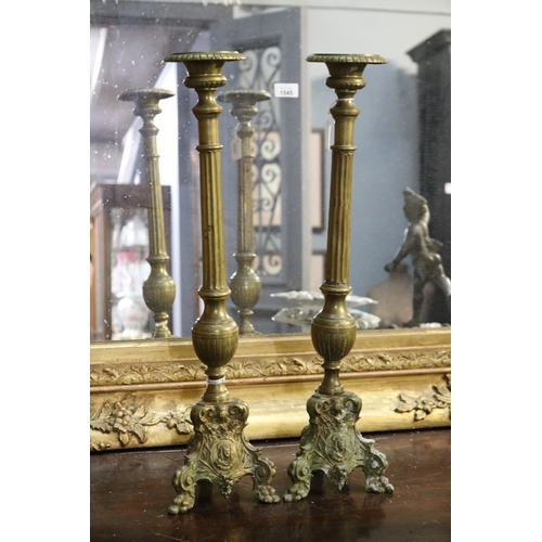 Pair of brass tri form candle pickets  3c9265