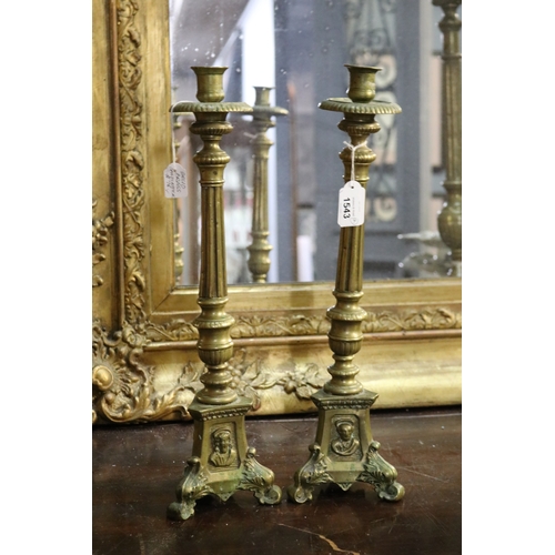 Pair of antique French brass candlesticks,