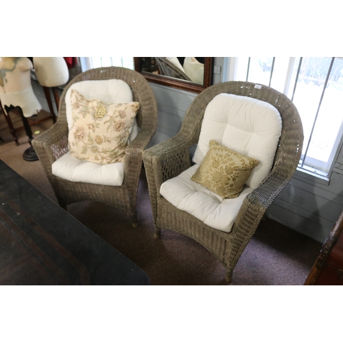 Pair of painted cane arm chairs
