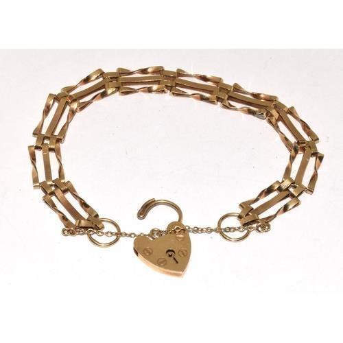 9ct gold 3 bar gate bracelet with