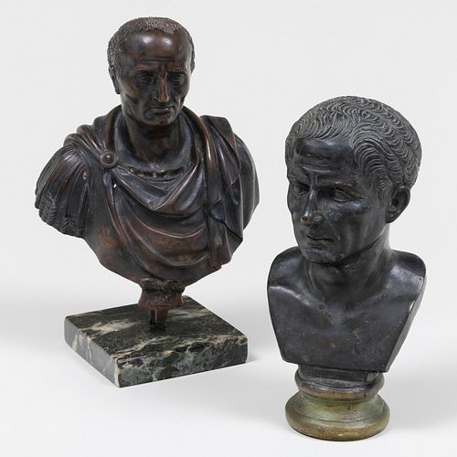 TWO BRONZE BUSTS OF CAESARS10 in. tall,