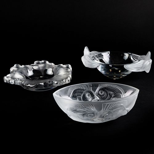 GROUP OF THREE LALIQUE GLASS WARESSigned