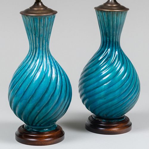 PAIR OF TURQUOISE GLAZED EARTHENWARE 3c6dc8