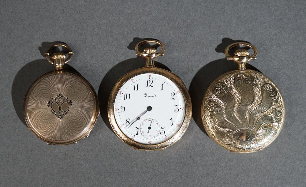 THREE GOLD-FILLED POCKET WATCHESThree