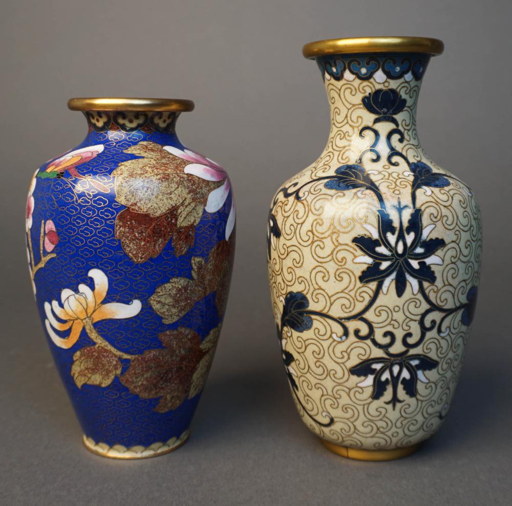 TWO CHINESE CLOISONNE VASES, H OF TALLER: