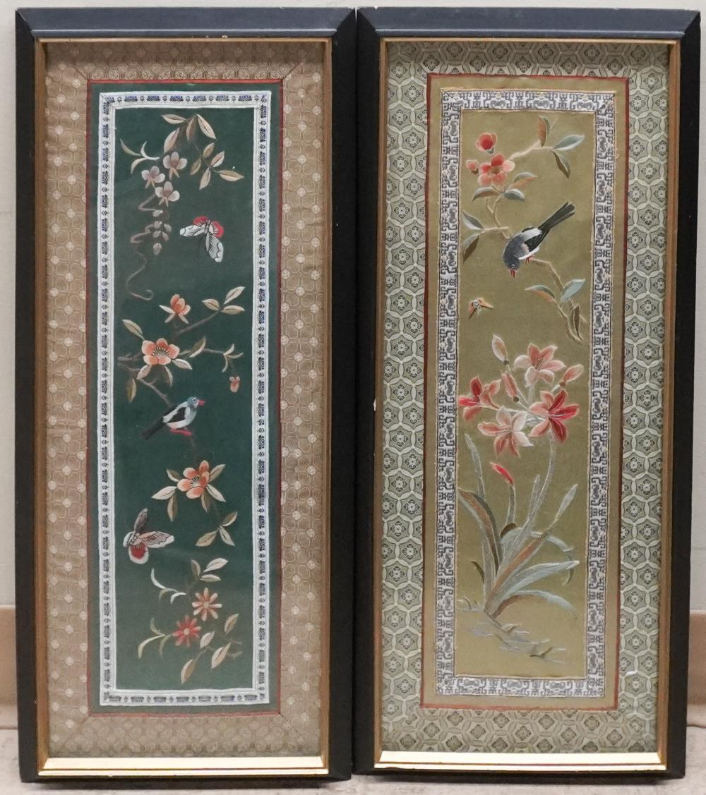 TWO CHINESE SILK EMBROIDERED PLAQUES  3c6f57