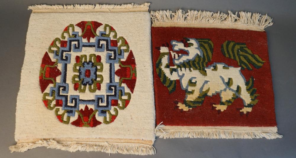 TWO CHINESE SCULPTURED MATS, LARGER: