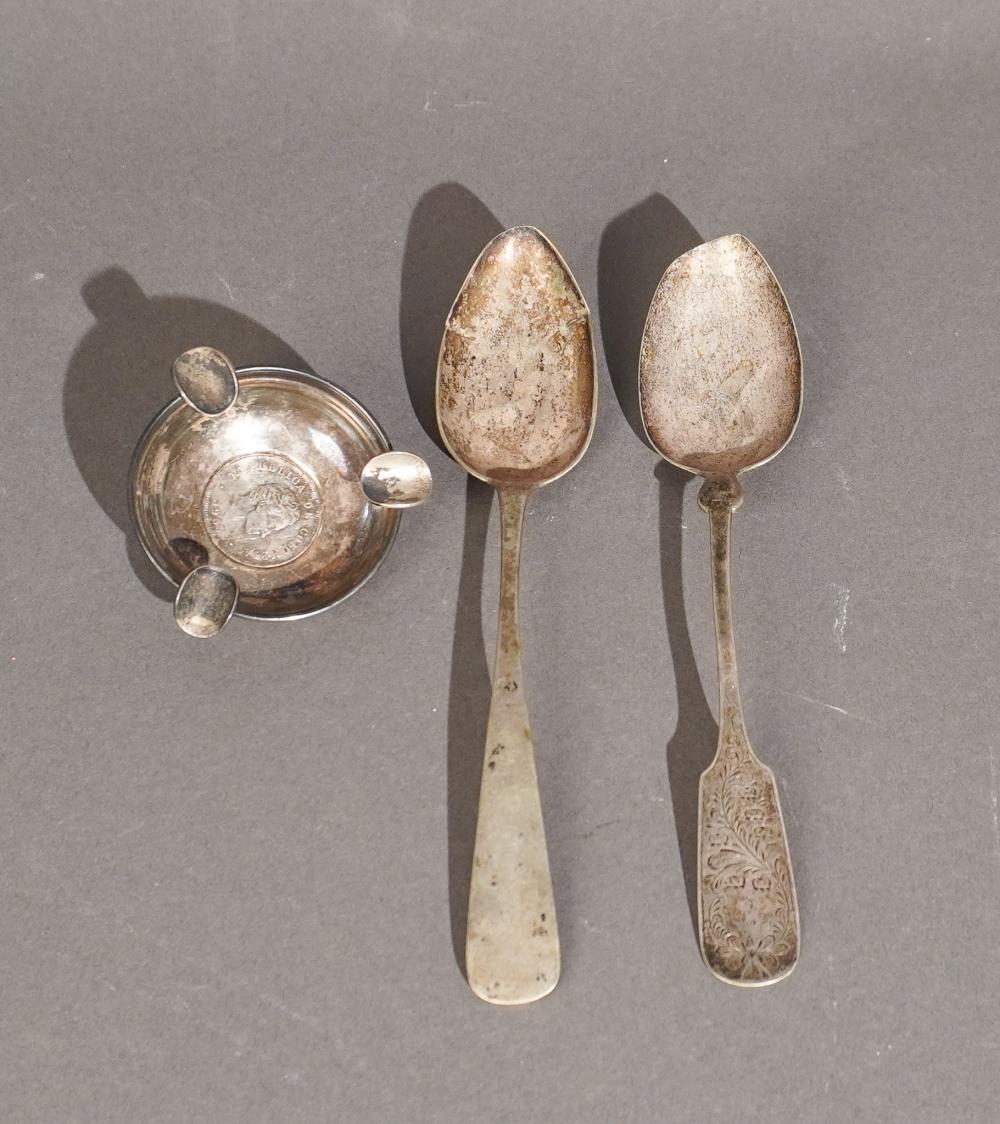 TWO AMERICAN COIN SILVER SPOONS AND