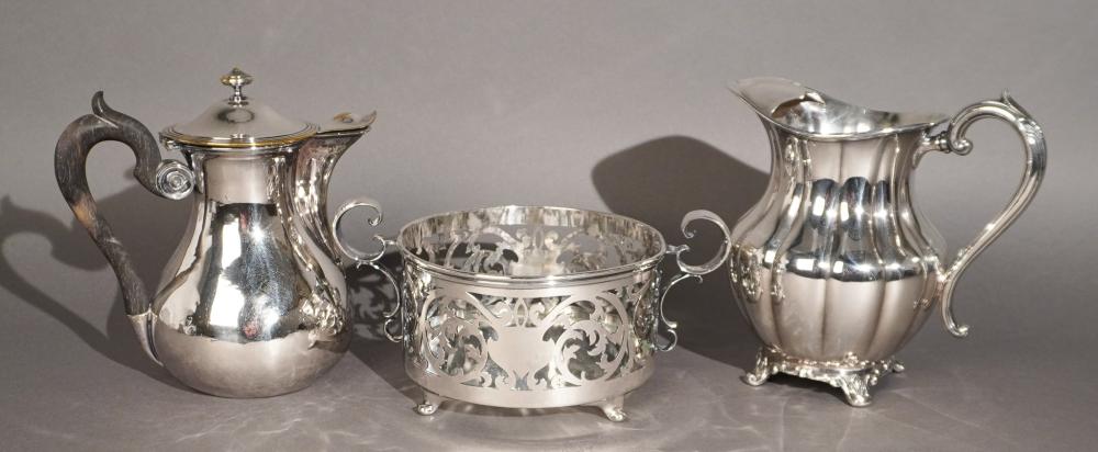 SILVERPLATE TEA POT, PITCHER AND