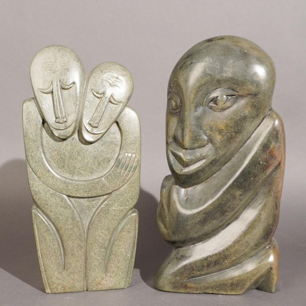 TWO AFRICAN CARVED STONE FIGURES,