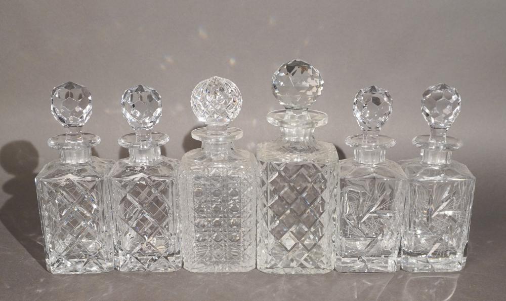 SIX CRYSTAL SQUARE DECANTERS, H