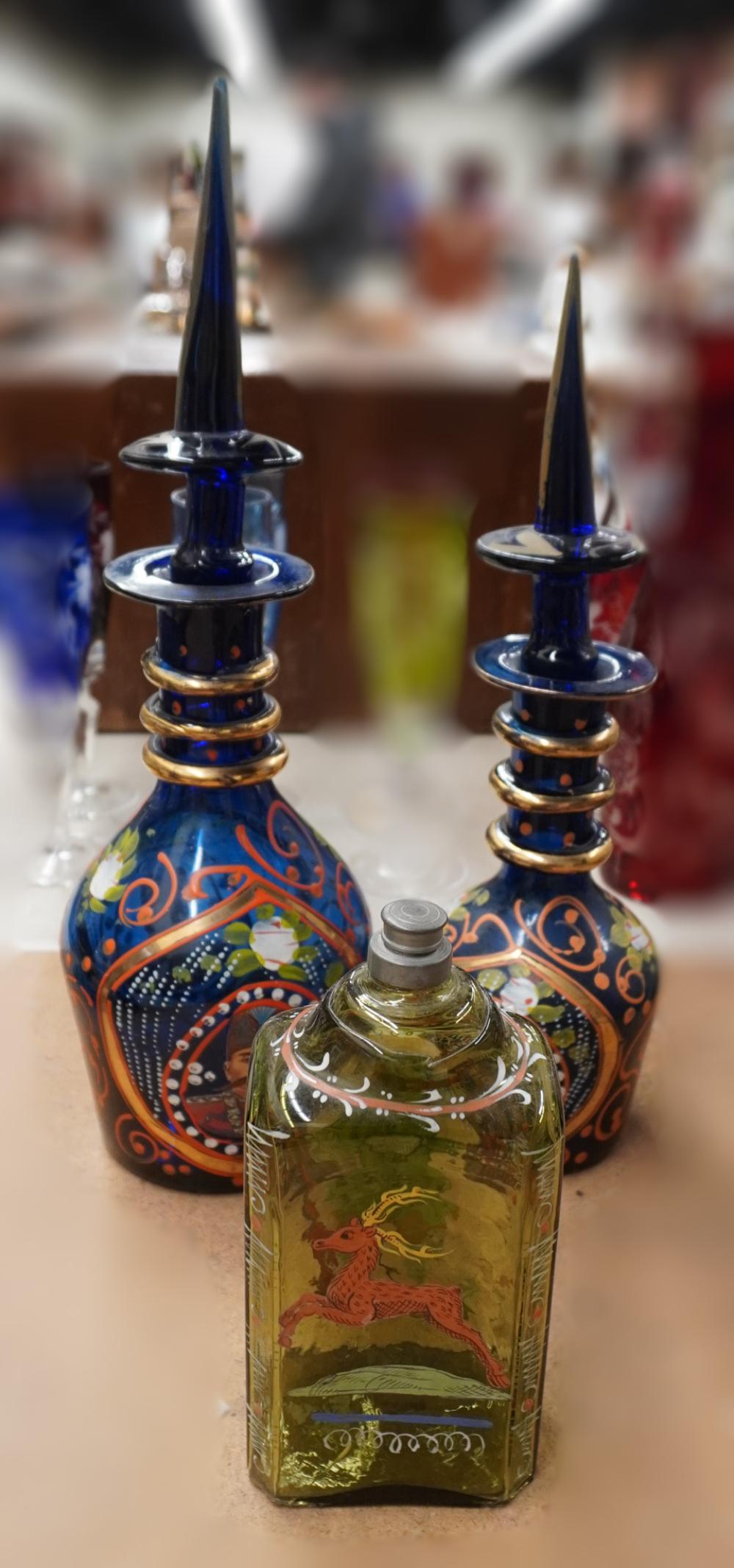 TWO PERSIAN PAINTED COBALT GLASS