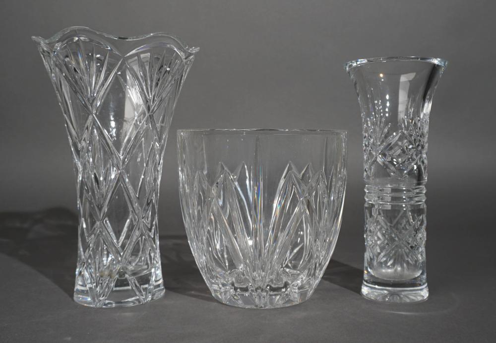 THREE WATERFORD CRYSTAL VASES,