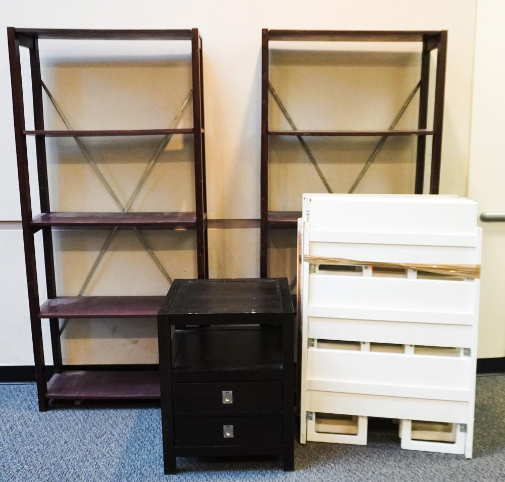 PAIR OF STAINED WOOD OPEN BOOKSHELVES,