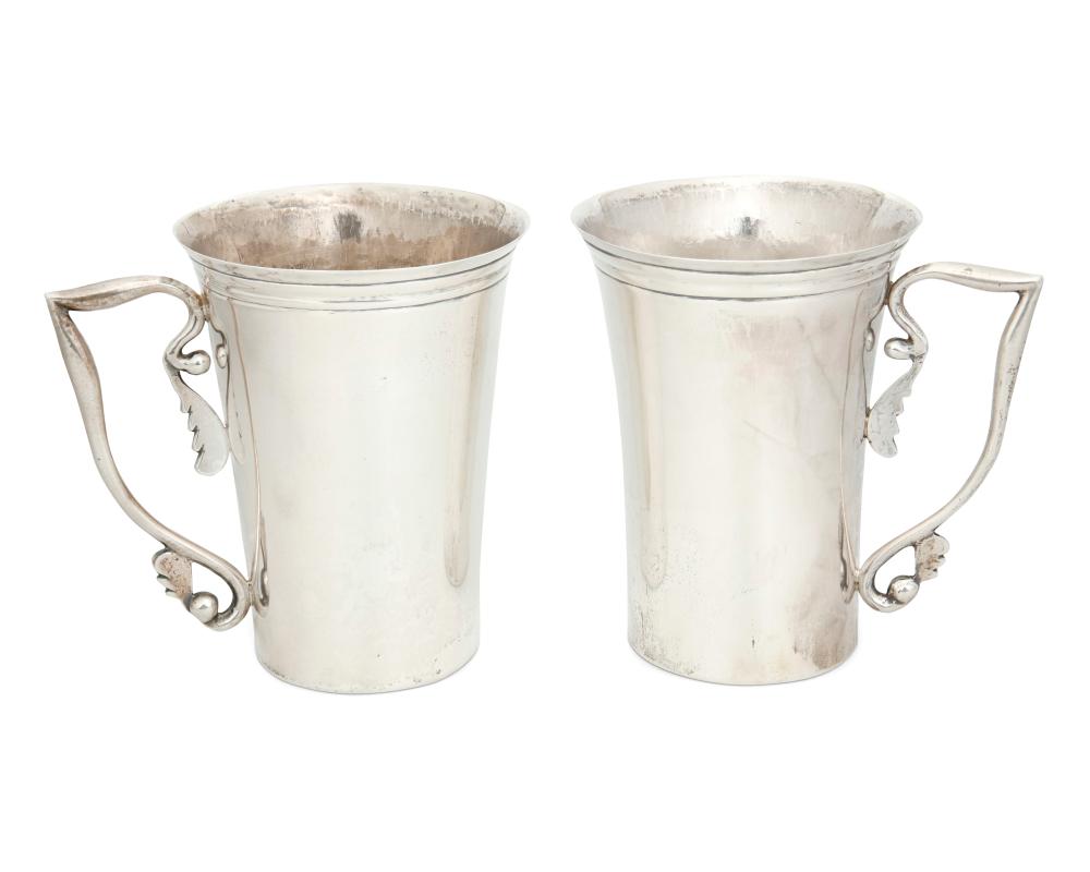 A PAIR OF SILVER HANDLED MUGSA