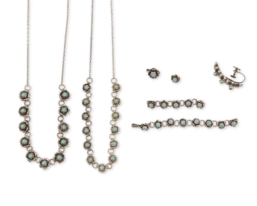 A GROUP OF SILVER AND TURQUOISE