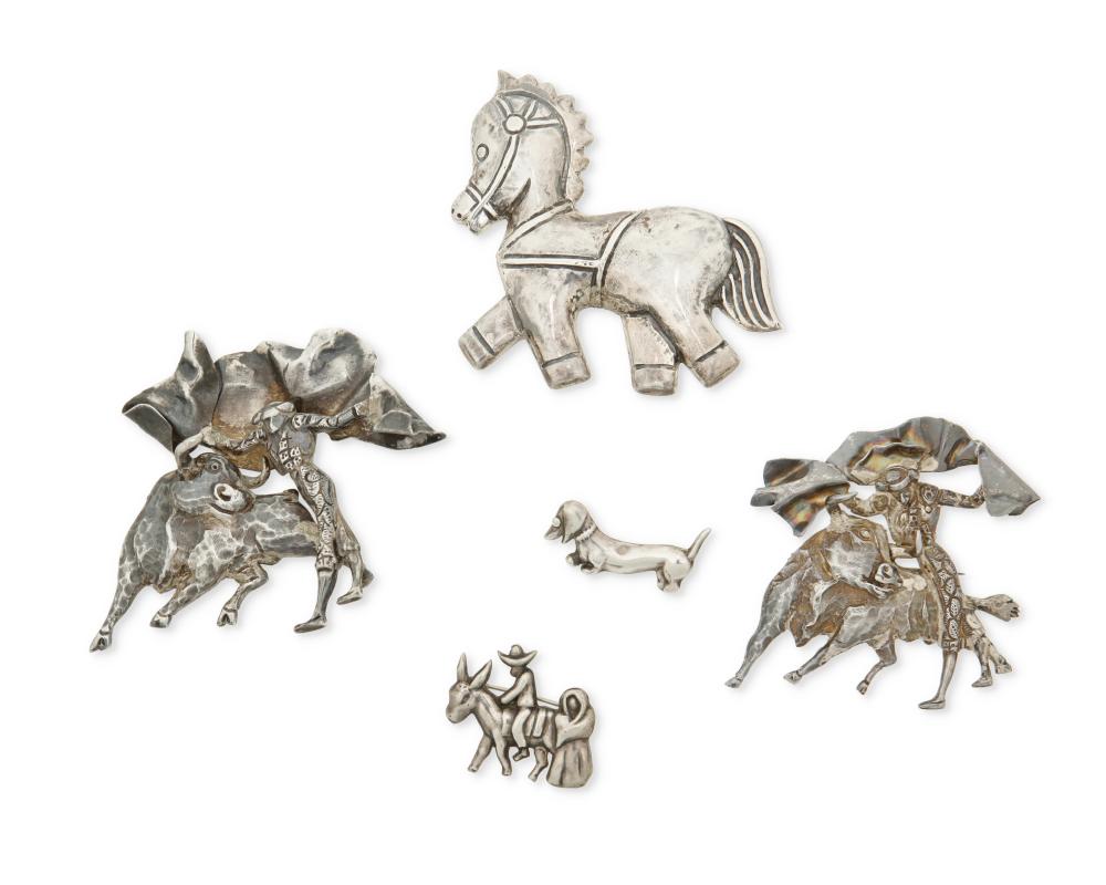 A GROUP OF MEXICAN SILVER FIGURAL BROOCHESA