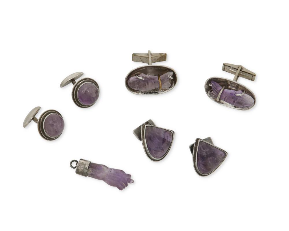 A GROUP OF MEXICAN SILVER AND AMETHYST 3c74cd