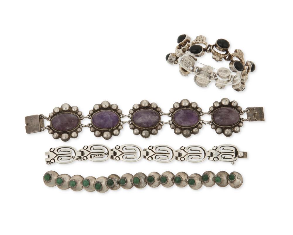 A GROUP OF MEXICAN SILVER BRACELETSA