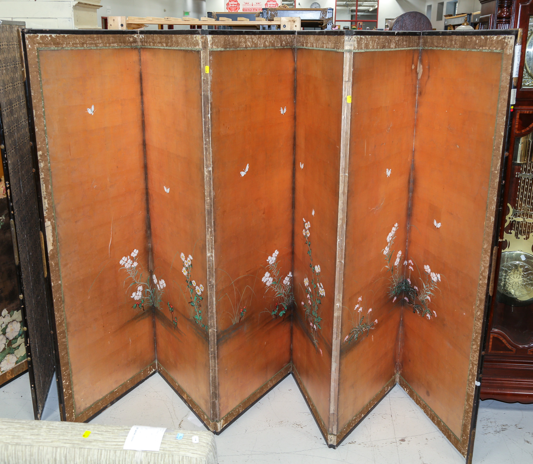 JAPANESE SIX PANEL PAINTED SCREEN 3c7627