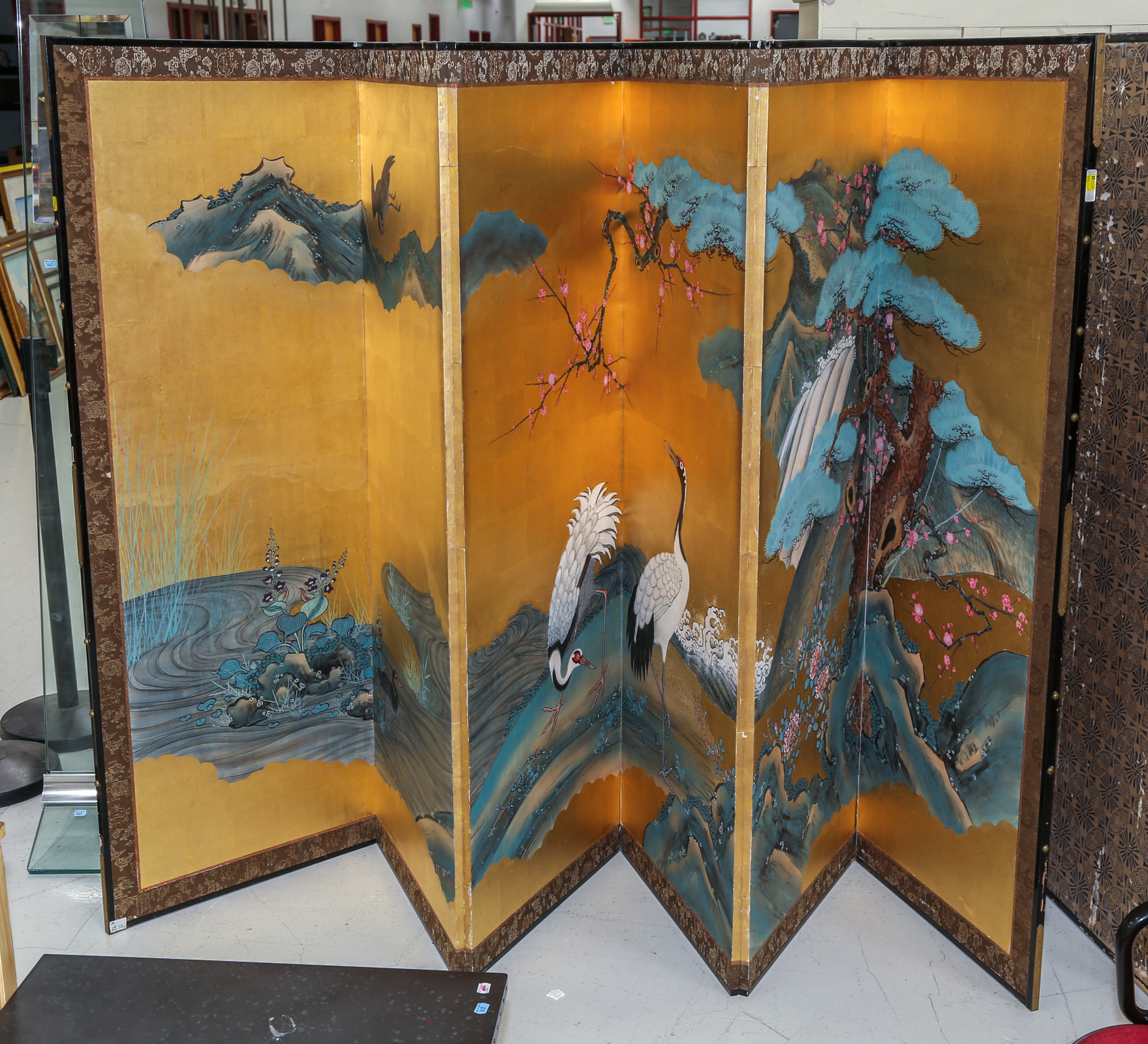 JAPANESE SIX PANEL PAINTED SCREEN 3c7623