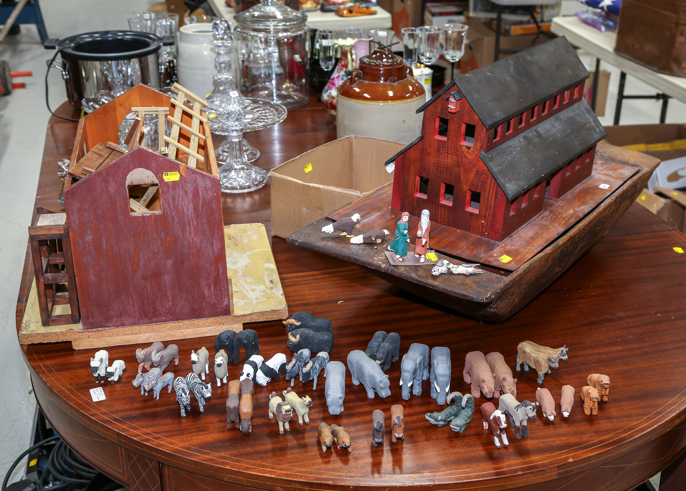 FOLK ART NOAH'S ARK WITH ANIMALS