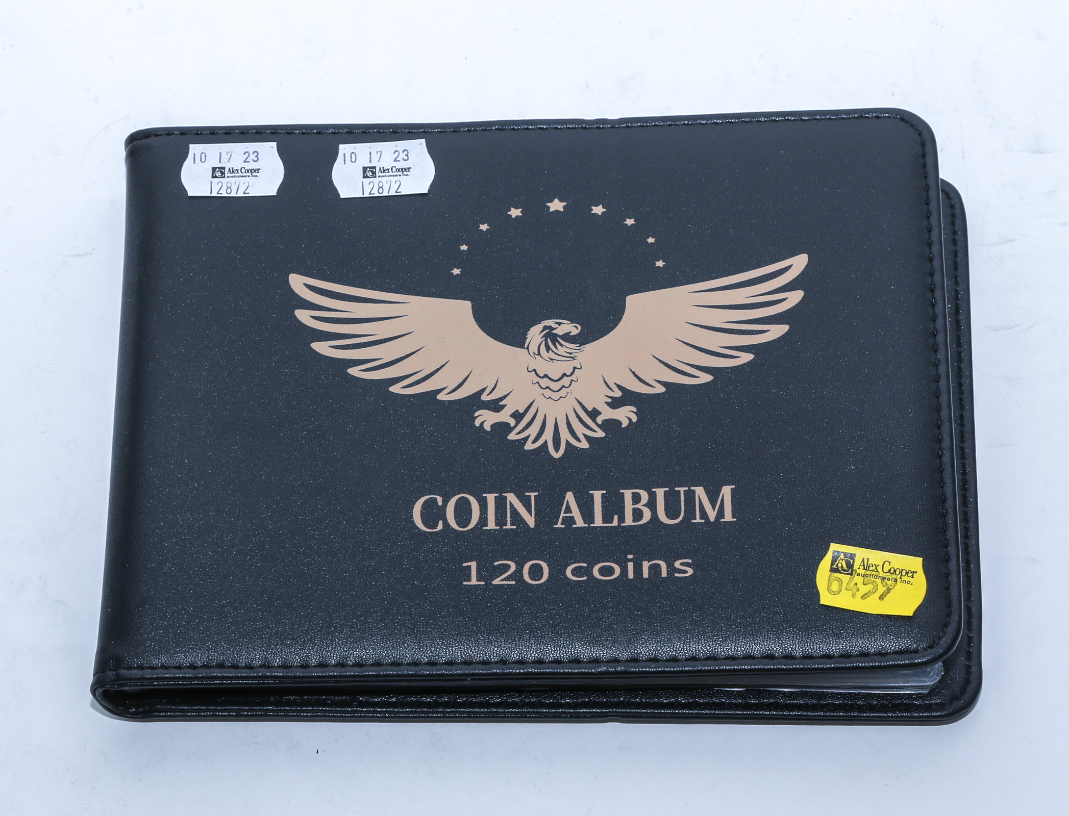 120 COIN STOCK ALBUM WITH 17 COINS &