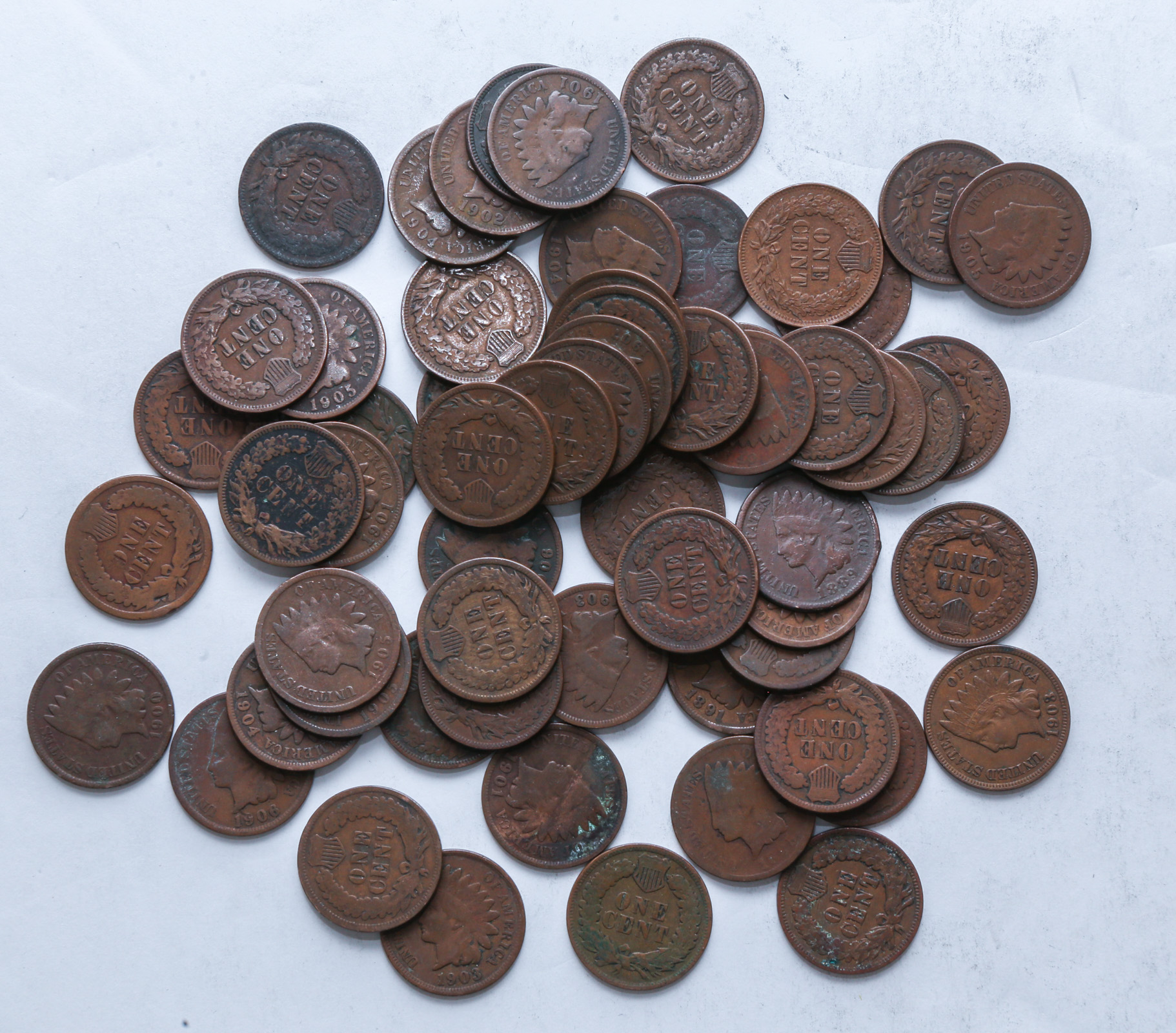 60 INDIAN CENTS 1880'S-1907 G TO