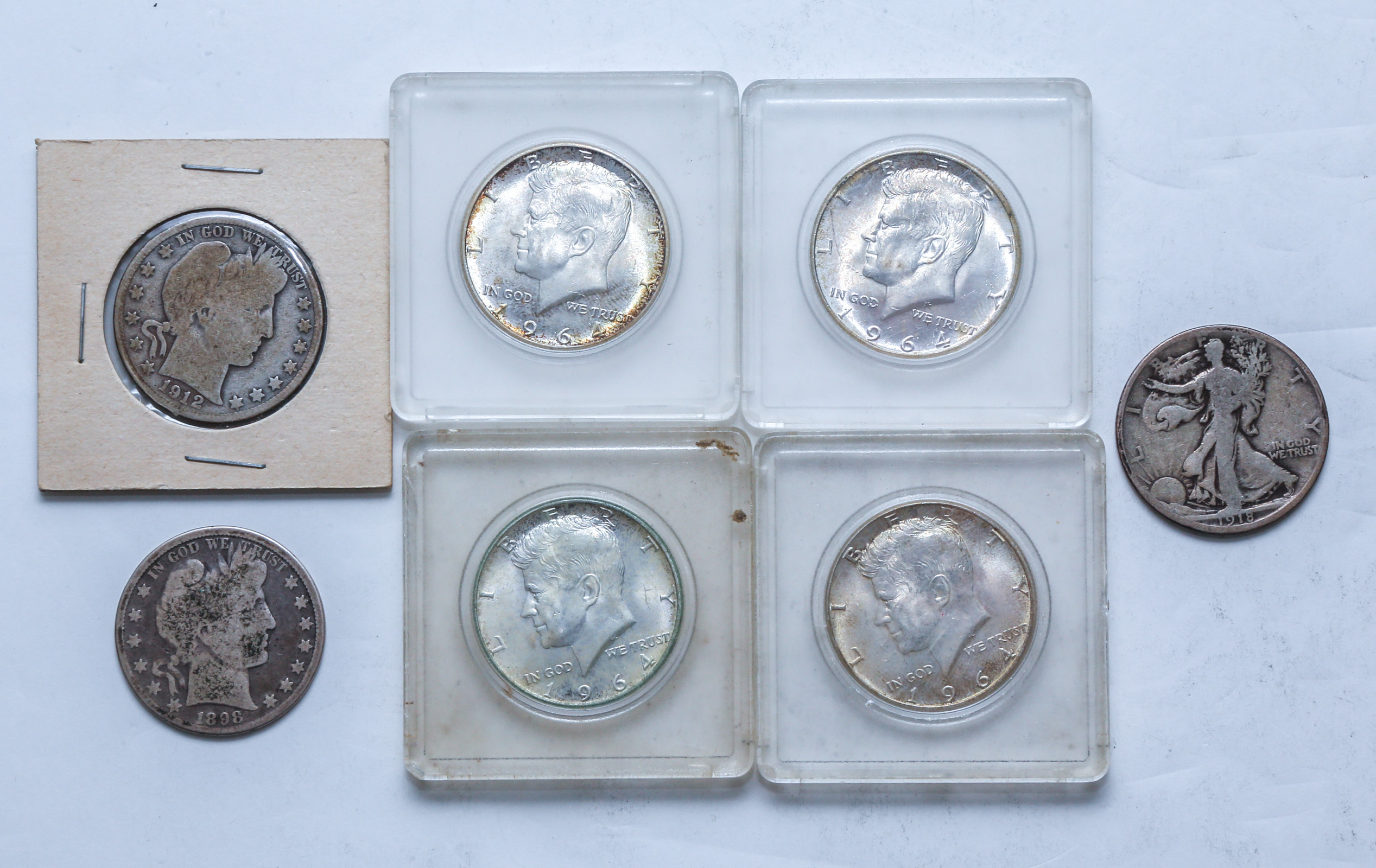 SEVEN SILVER HALF DOLLARS 4-1964