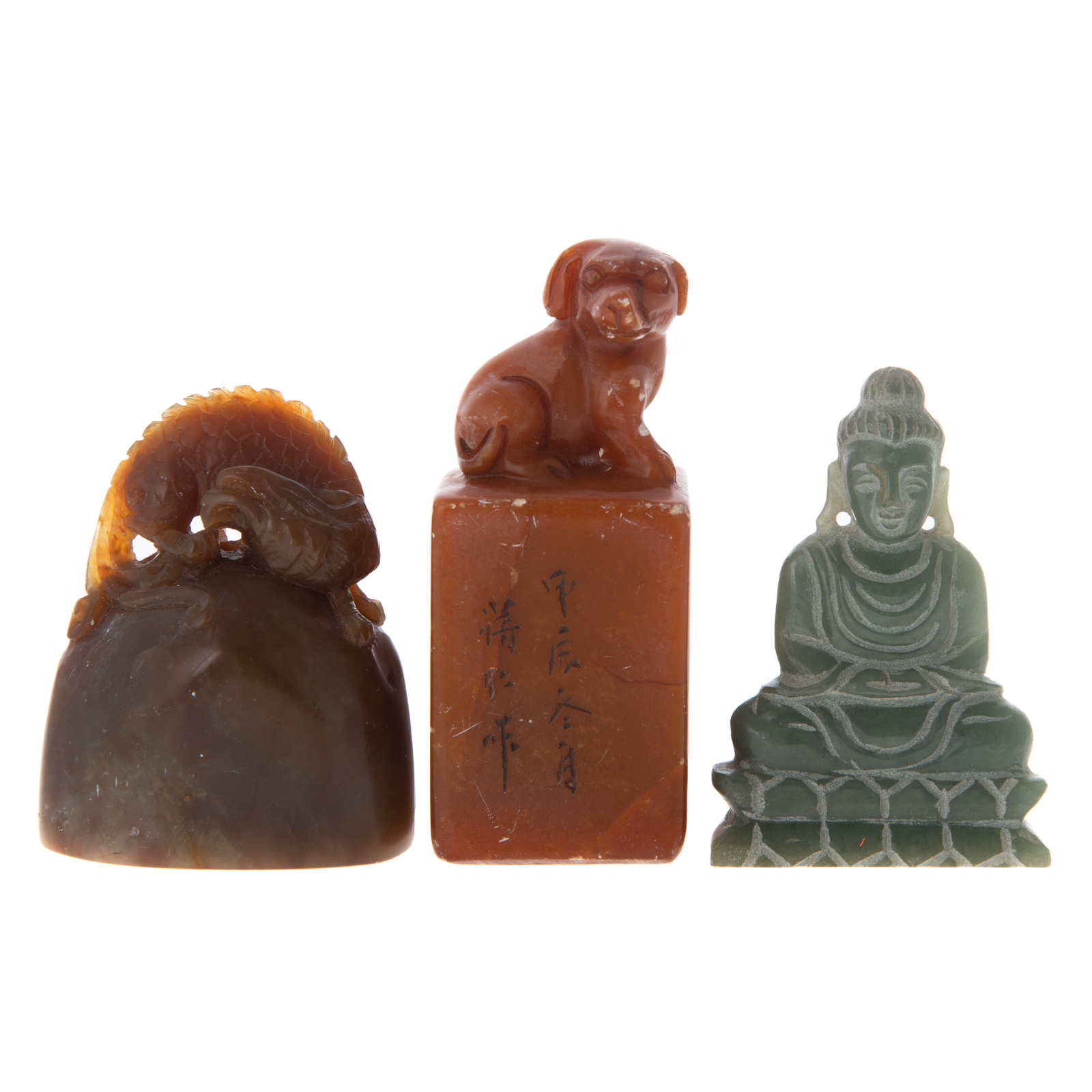 TWO CHINESE SOAPSTONE CHOPS BUDDHA 3c779c