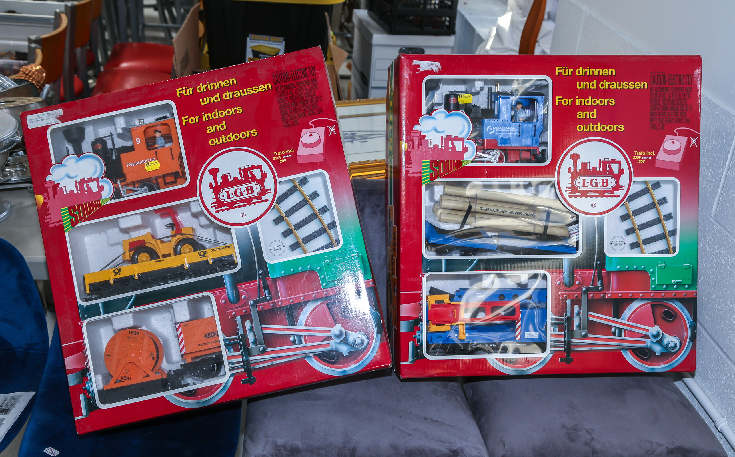 TWO BOXED L.G.B. TRAIN SETS .