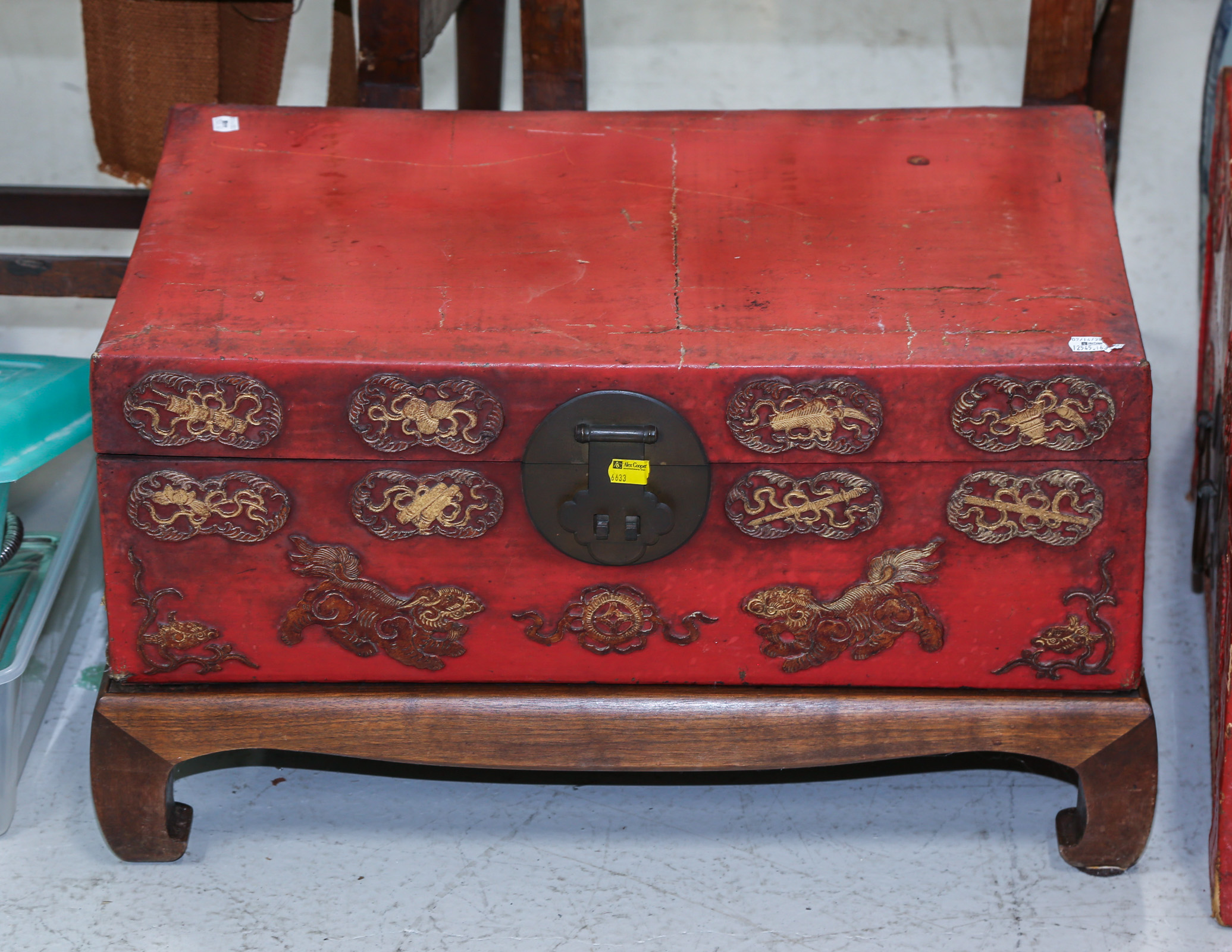 CHINESE LEATHER DOWRY CHEST ON 3c77f9