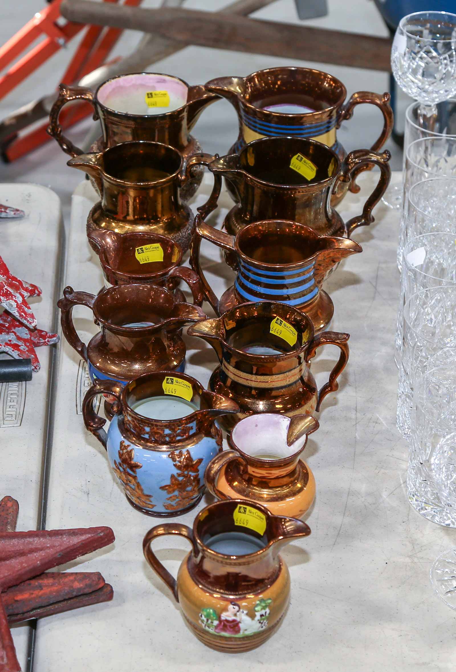 GROUP OF COPPER LUSTER JUGS (Staffordshire)