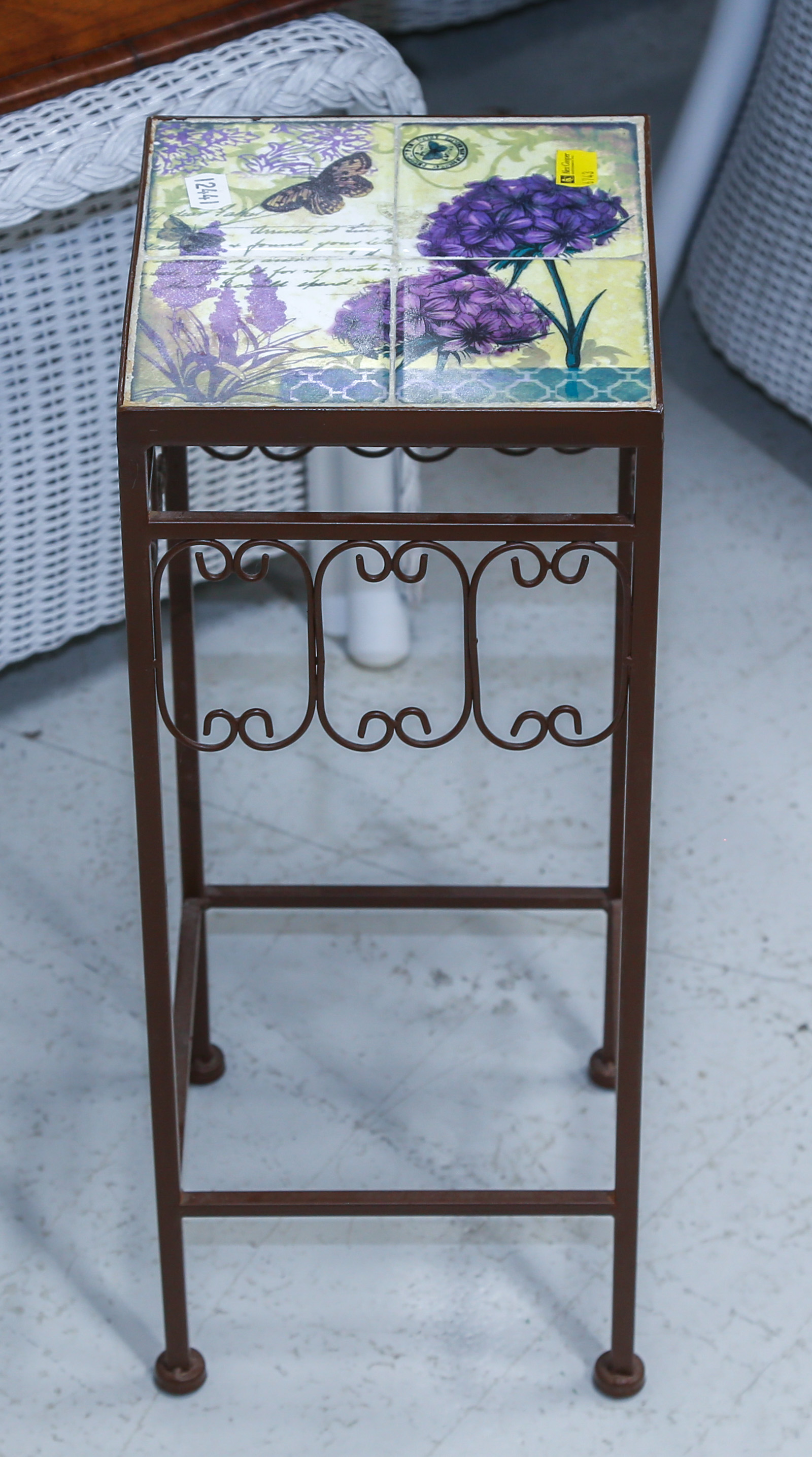 METAL PLANT STAND WITH TILE TOP 20 1/4