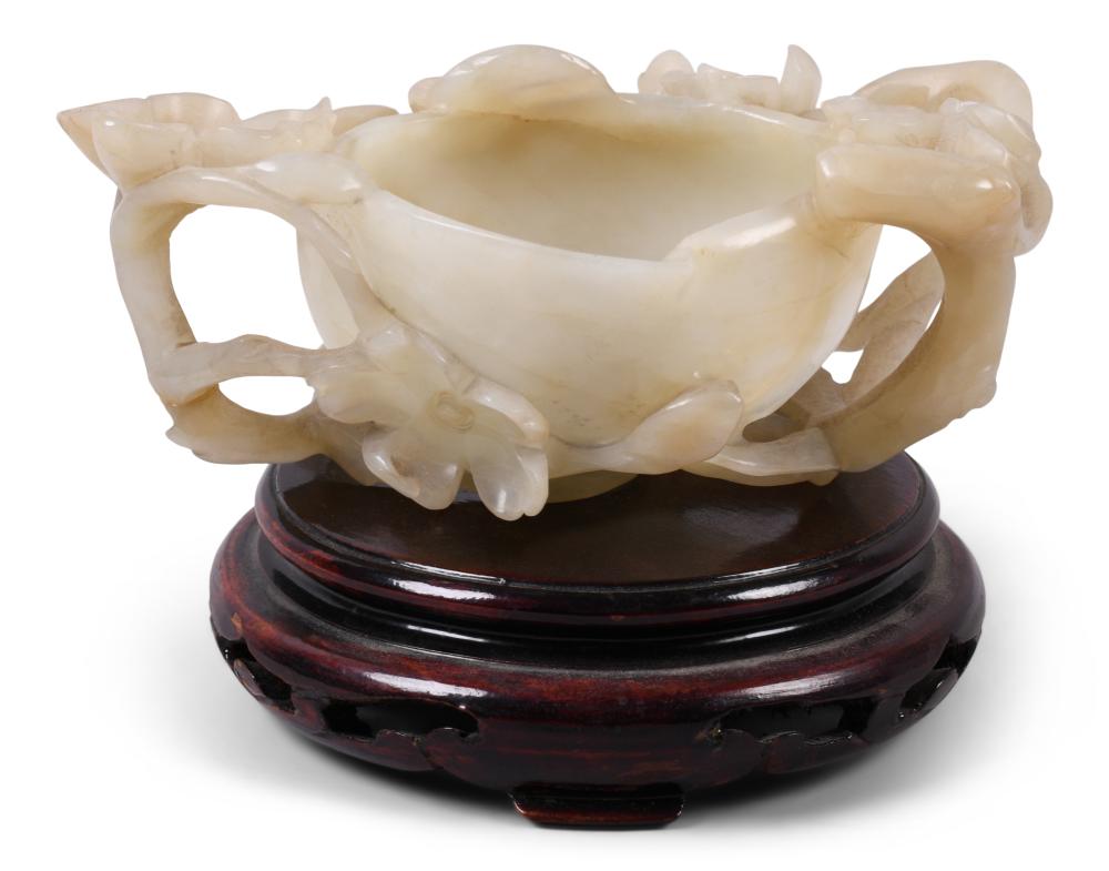 CHINESE GREENISH WHITE JADE PEACH-FORM