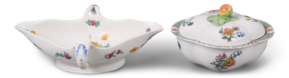 TWO CHANTILLY PORCELAIN FLOWER-DECORATED