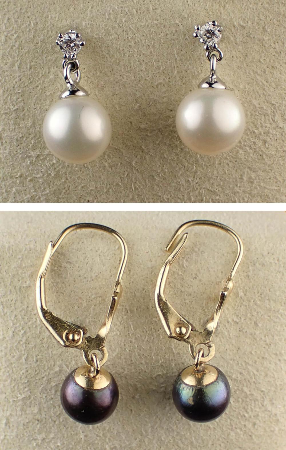 TWO PAIRS OF PEARL AND GOLD EARRINGSTWO 3c7bb8