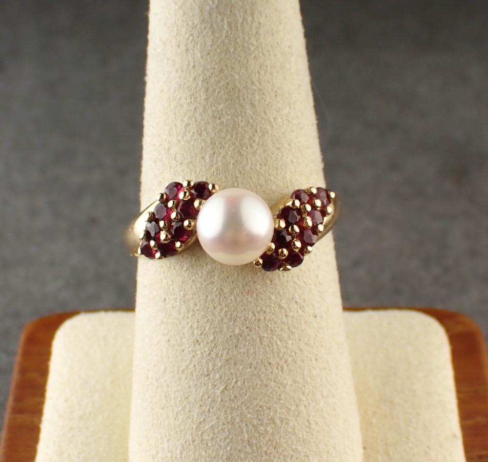 PEARL, RUBY AND FOURTEEN KARAT GOLD