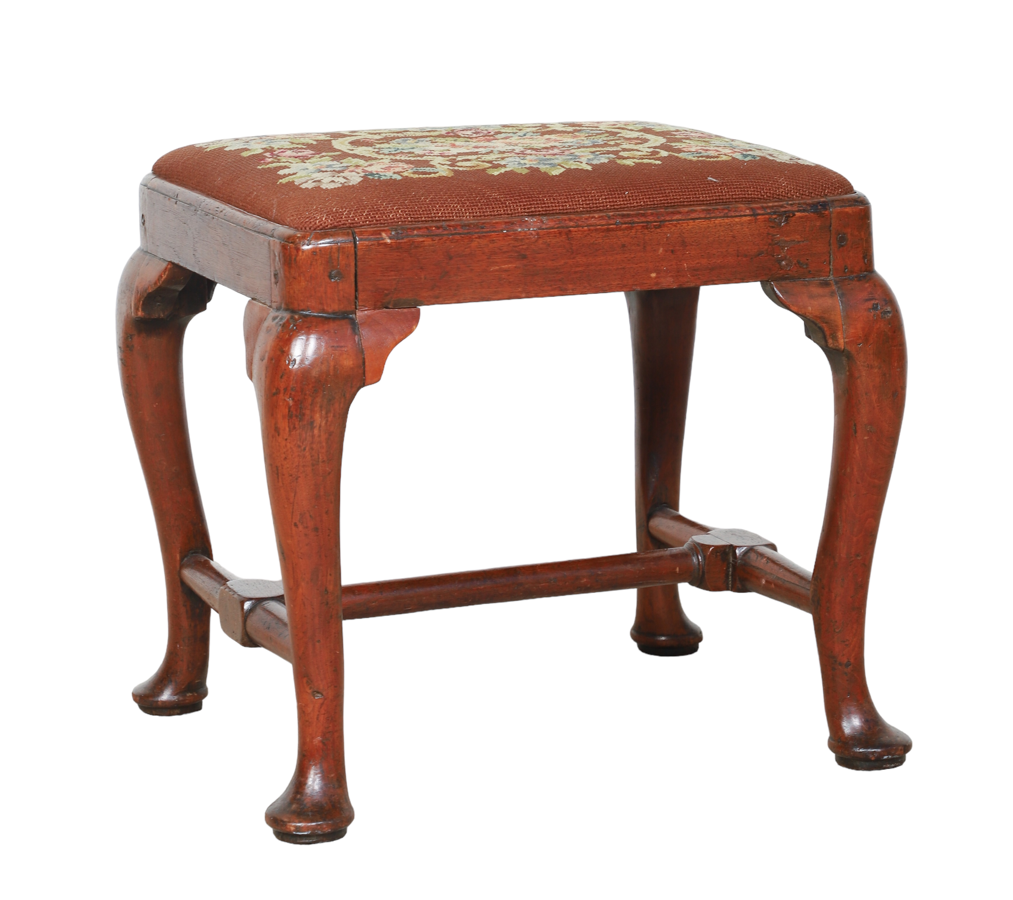 Walnut Queen Anne footstool, needlepoint