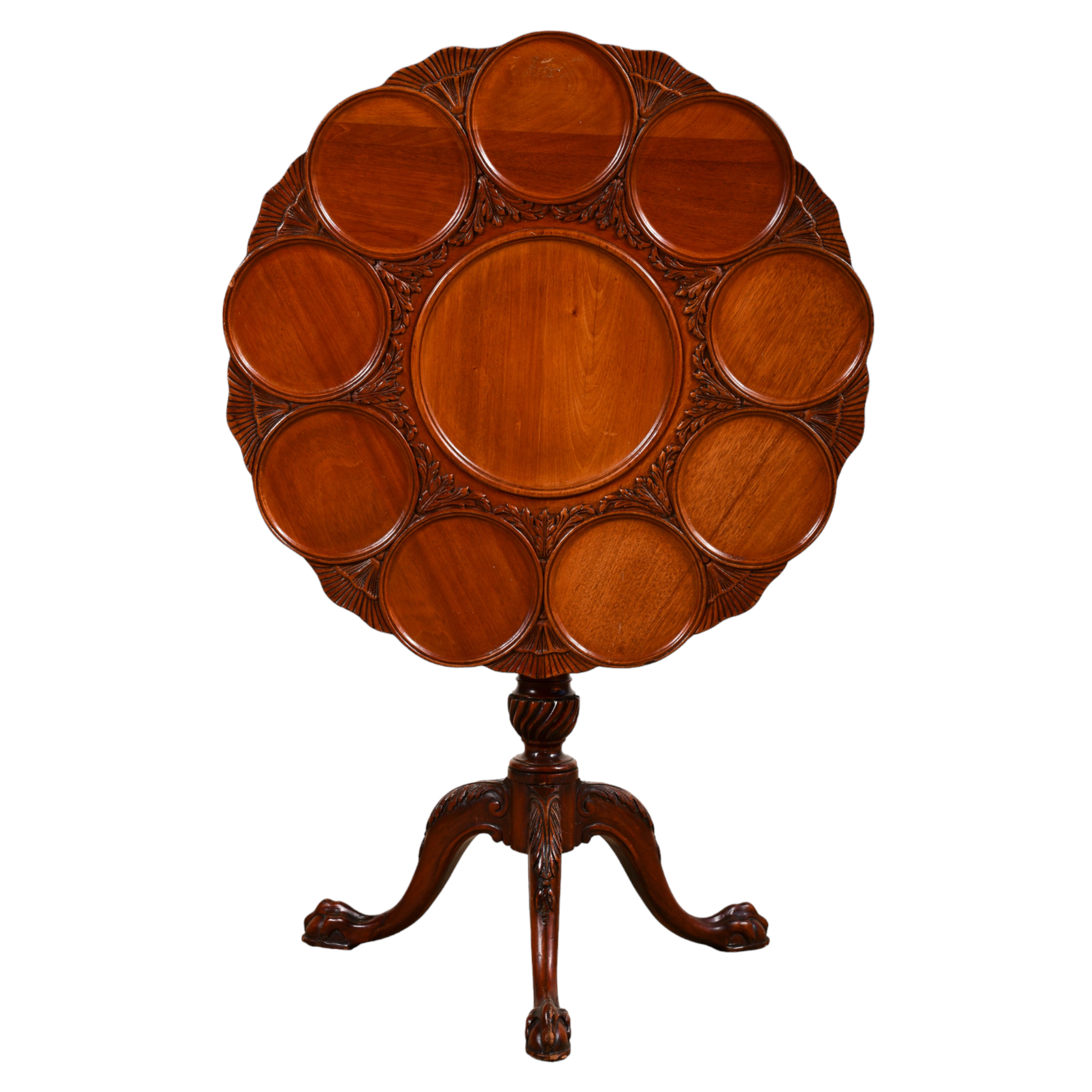 English Carved mahogany tilt top 3ca3d1