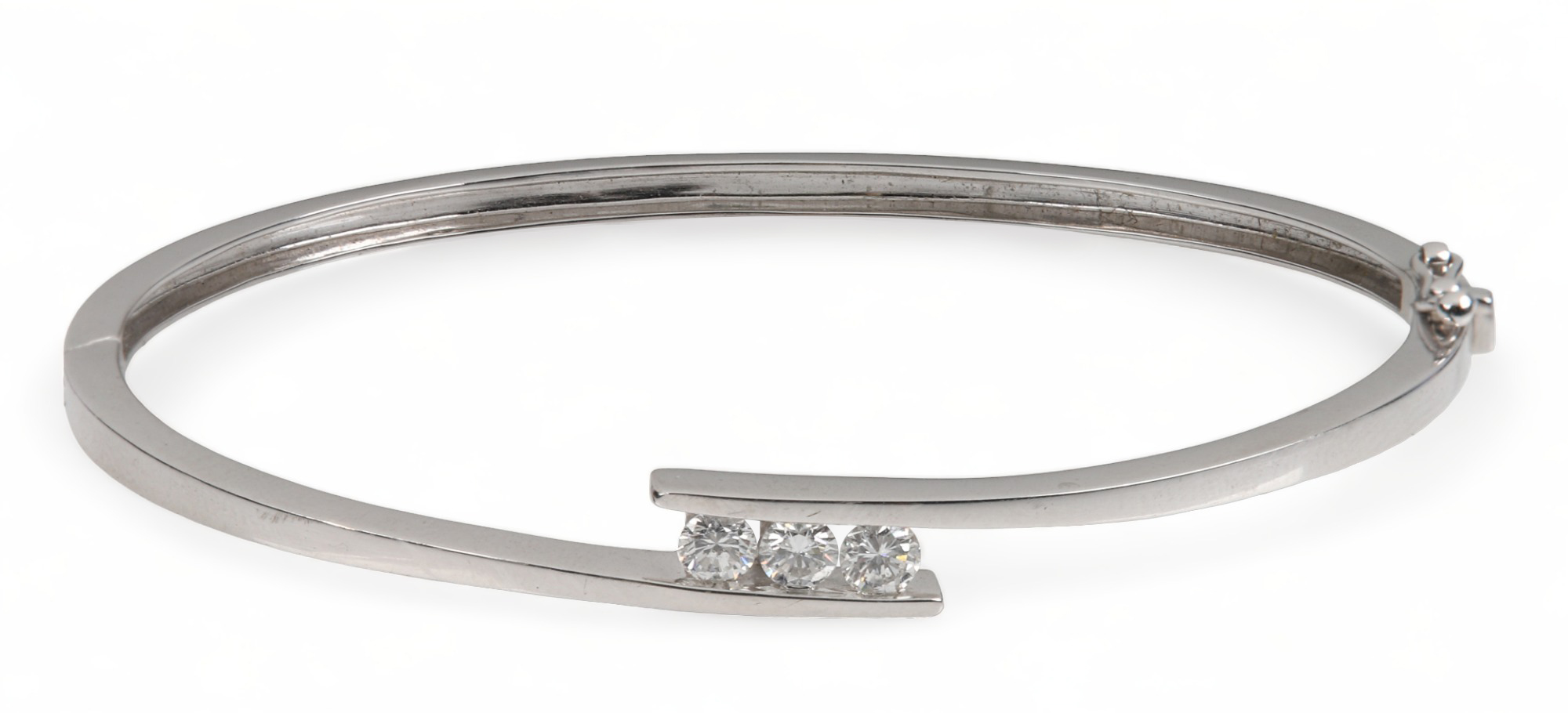 14K White gold diamond hinged bangle,