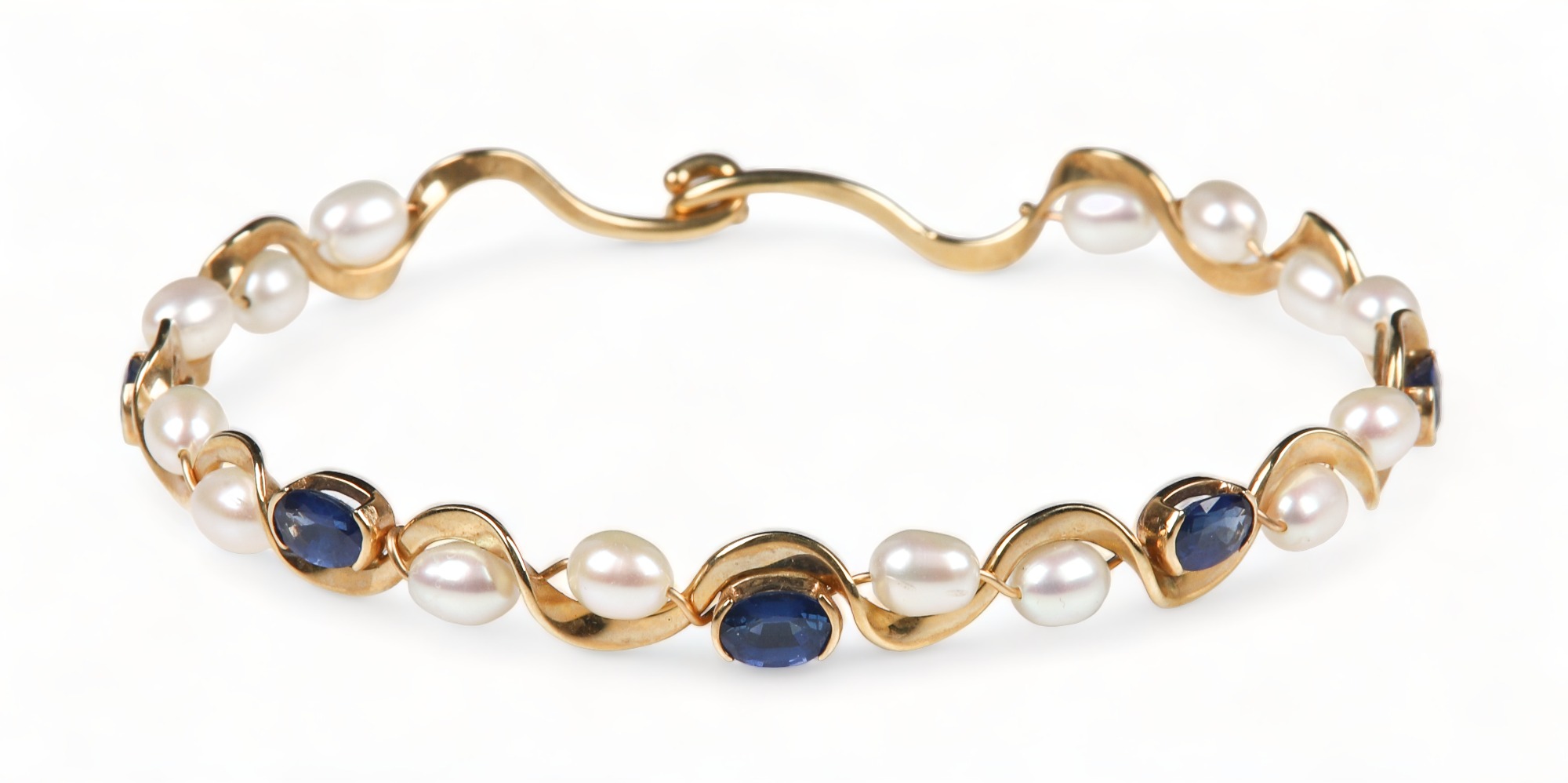 14K Sapphire and Pearl Ladies Bracelet,