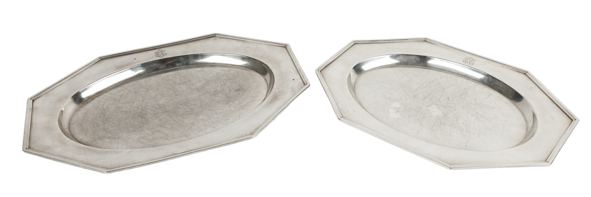 Pair octagonal sterling meat trays  3ca443