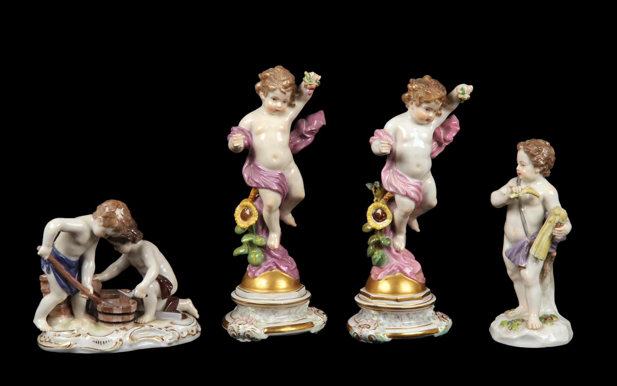 (4) Meissen porcelain cherub figures,