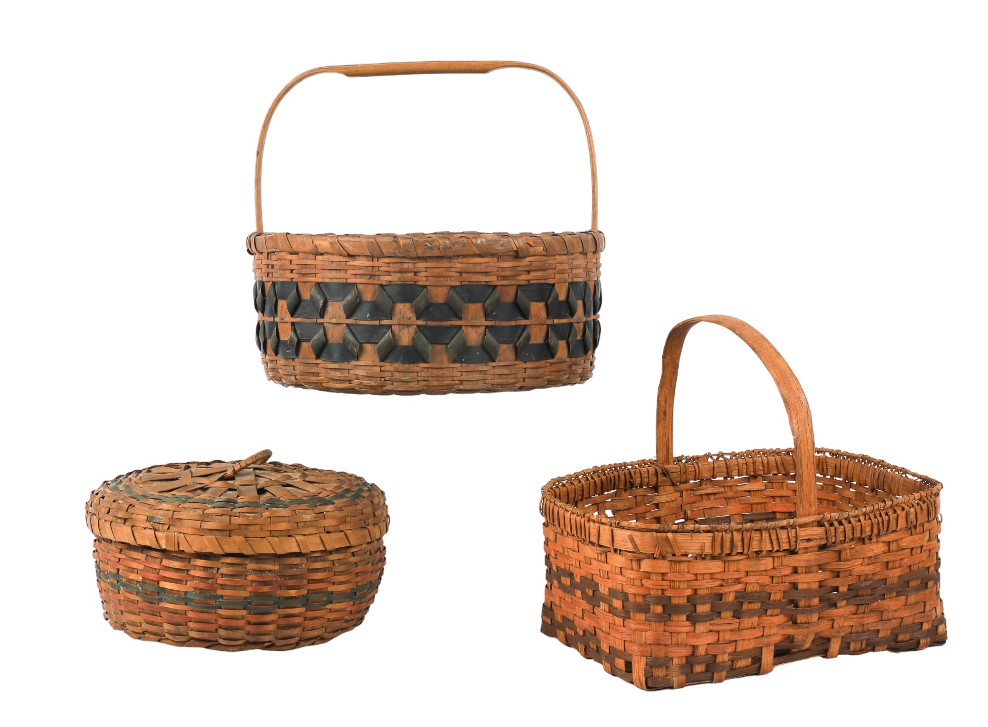  3 Painted Reed Splint Woven Baskets  3ca522