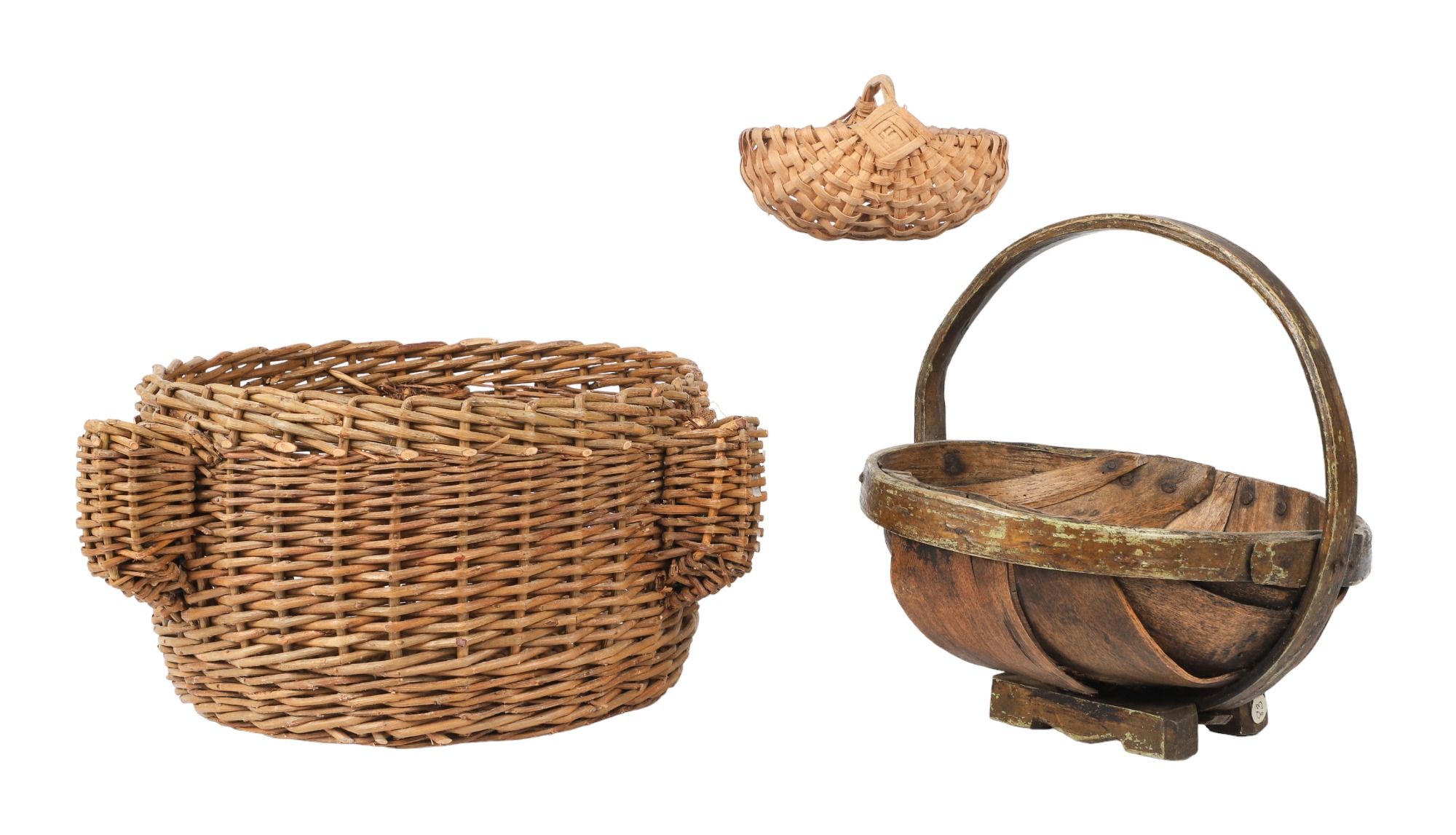 (3) Baskets, miniature woven reed,