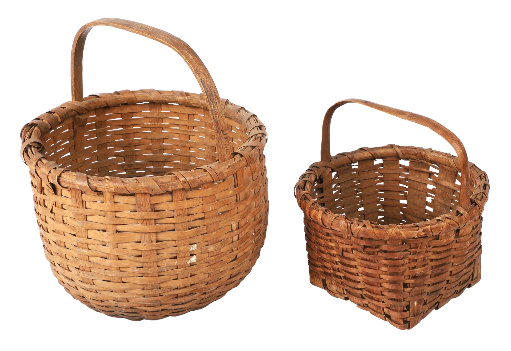  2 Round Woven Split Handled Baskets  3ca521