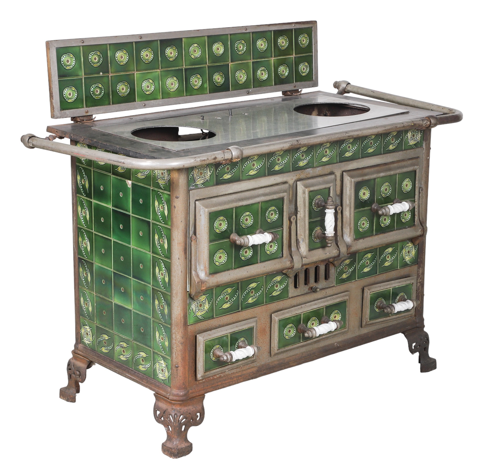 Iron and tiled stove green flower 3ca531