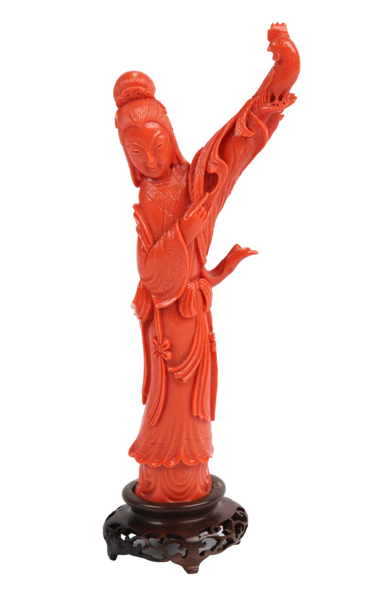 Carved Red Coral Quanyin Figure 3ca537