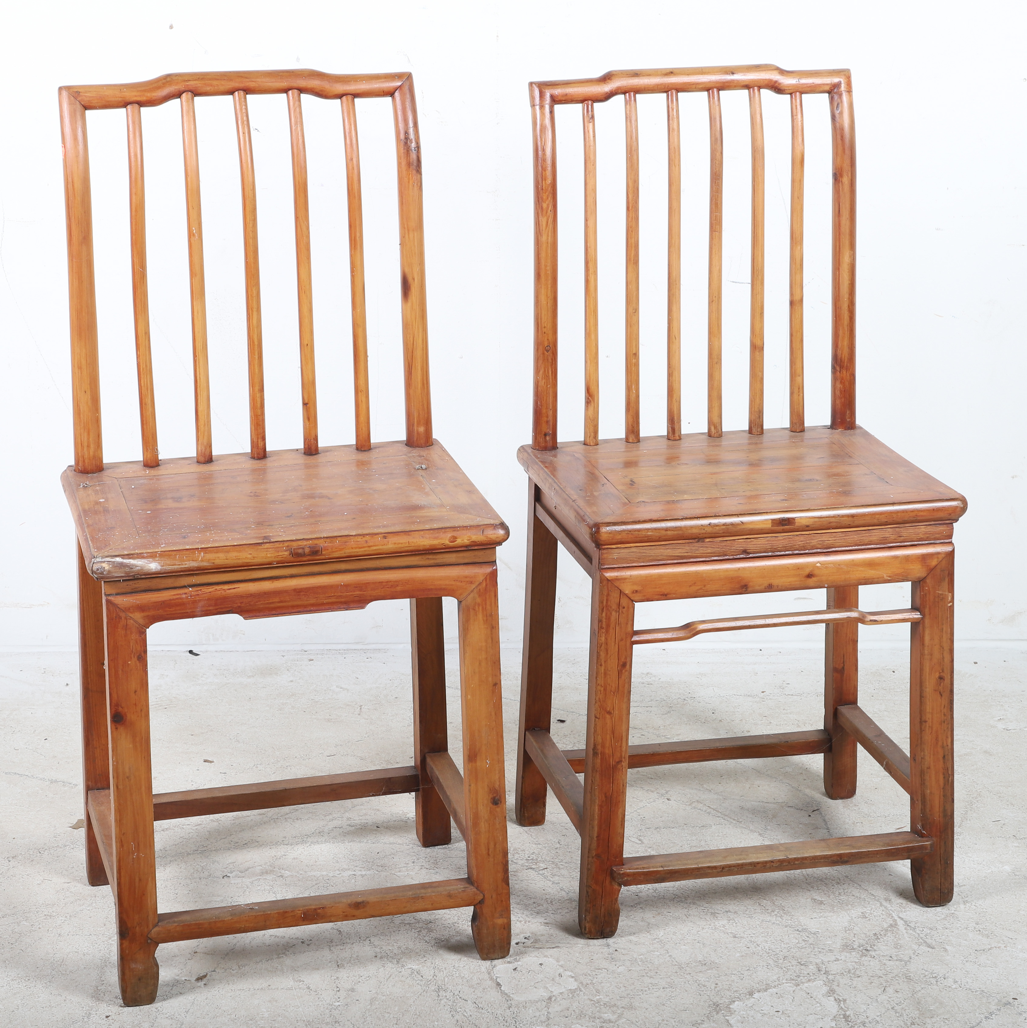 (2) Chinese elmwood side chairs,